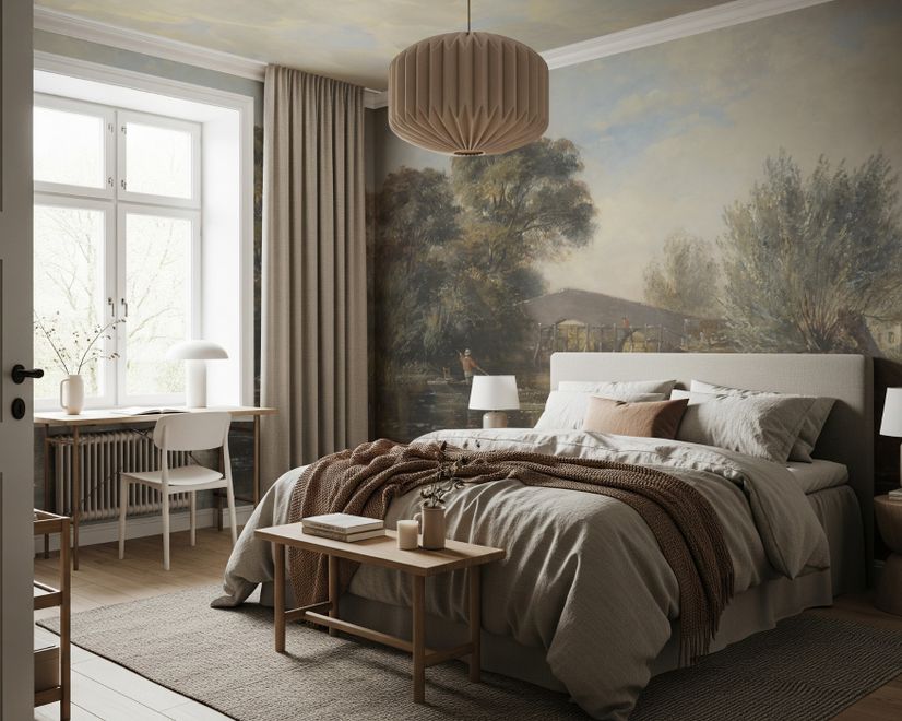 Rustic Riverside Landscape Wallpaper Mural