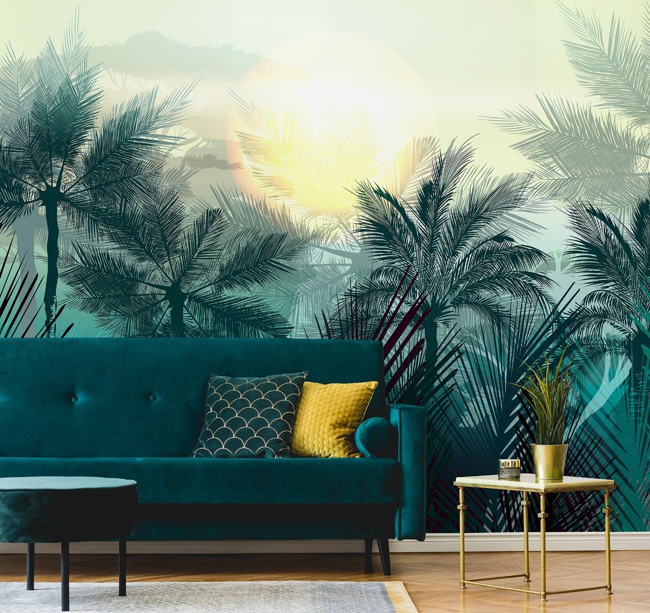 Tropical Palm Trees and Sunlight Wallpaper Mural - Peel and Stick