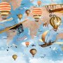 Papier peint panoramique carte du monde enfants 3D avec montgolfières
