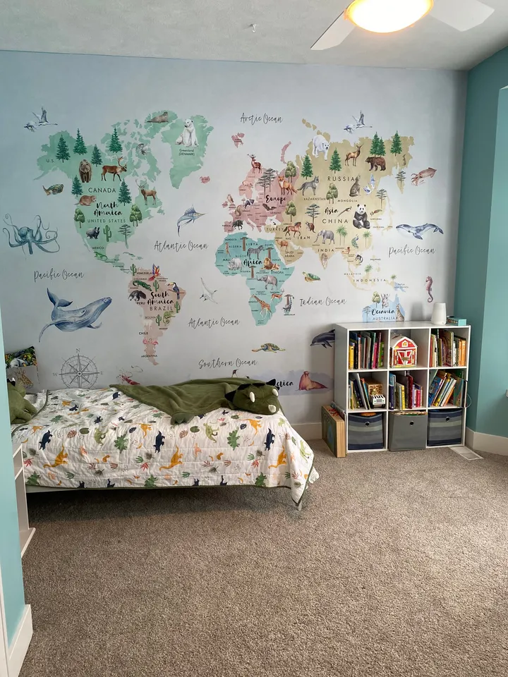 Kids Watercolor World Map Wallpaper Mural
