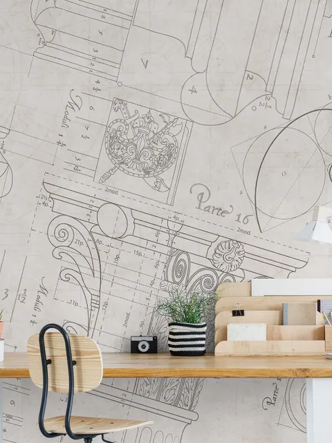 Antique Architectural Greek Column Drawing Art Wallpaper Mural