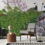 Papier peint panoramique paon élégant avec fleurs de cerisier