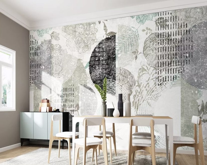 Geometric Pattern with Floral Wallpaper Mural