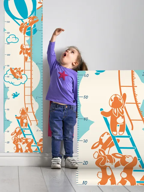 Kids Growth Chart With Hot Air Balloon Wall Decal Sticker