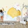 Baby Cartoon Rabbit and Yellow Moon Wallpaper Mural