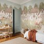 Watercolour farmhouse animal wall mural with cottages, horse, cow, tractor and wheat meadow