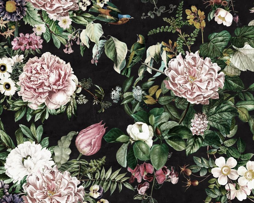 Dark Botanical Soft Floral Wallpaper Mural