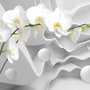 White Orchid Floral with Abstract Stripe Wallpaper Mural