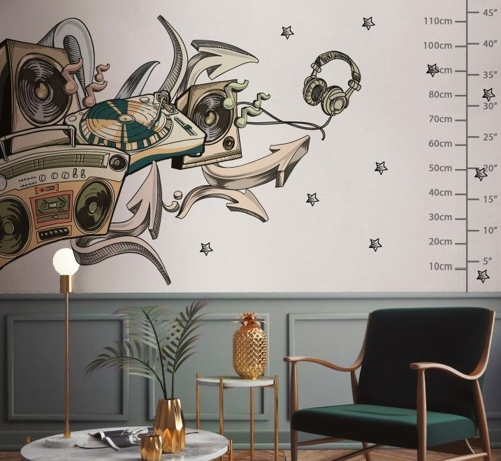 Vintage Music Old Radio and Headphone Wall Decal Sticker