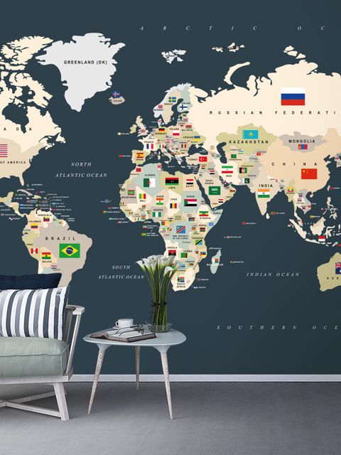 Political World Map with Country Flags Wallpaper Mural