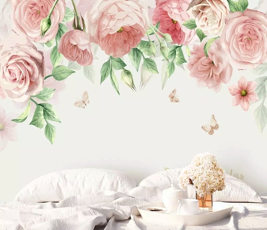 Pink Flower Art Wallpaper Mural - Peel and Stick