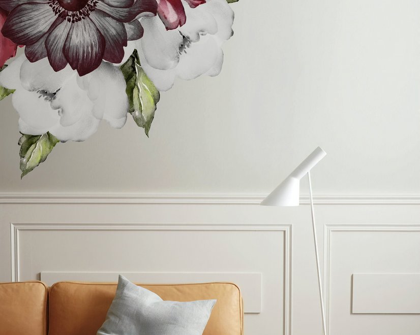 Watercolor Red Rose and Anemone Floral Bouqets Wall Decal Sticker