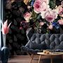 Dark Pink Flowers and Yellow Butterfly Wallpaper Mural