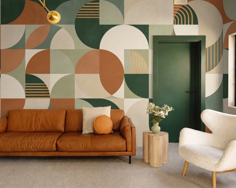Retro Abstract Geometric Shapes Wallpaper Mural
