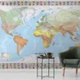 Political World Map and Country Flags Wallpaper Mural