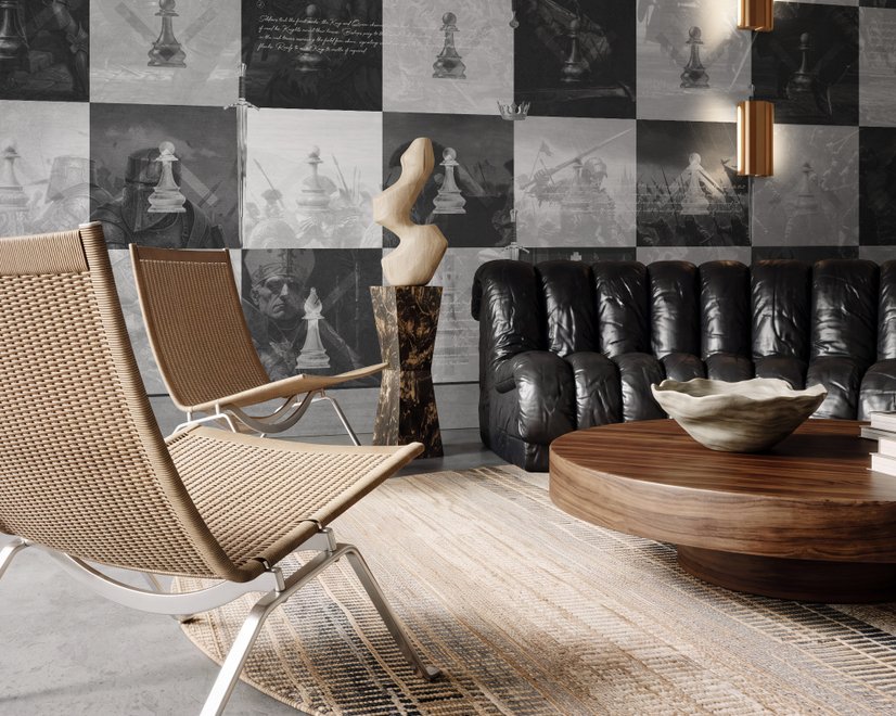 Monochrome Medieval Chessboard Historical Wallpaper Mural