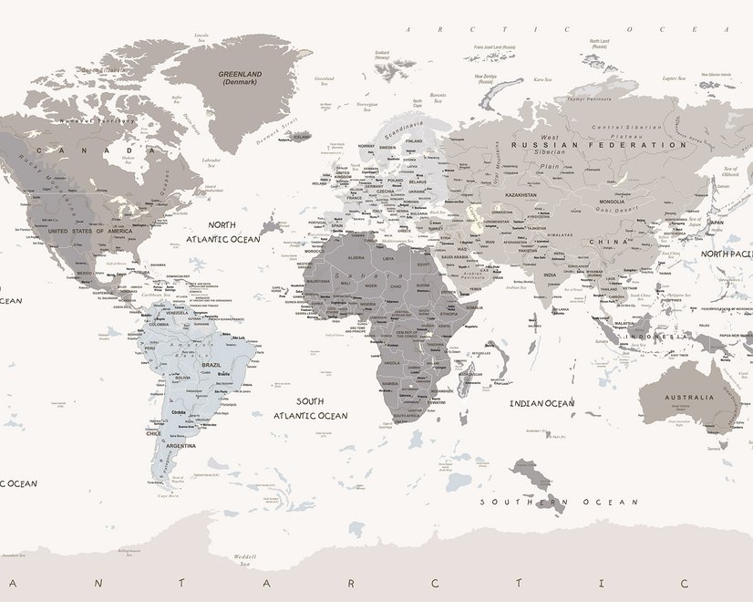 Papier peint panoramique de la carte politique blanche