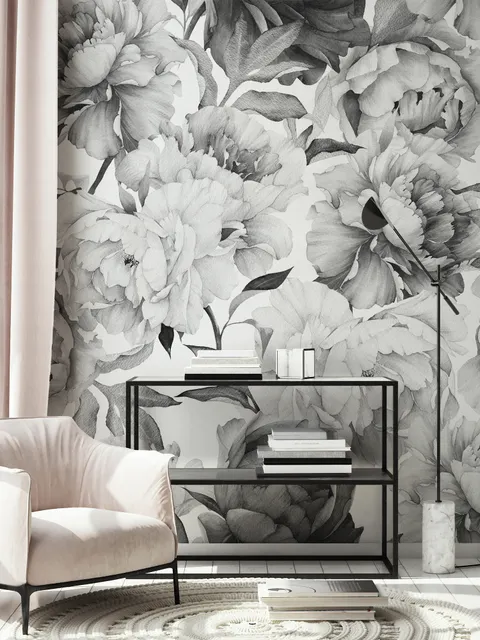 Dunkle Blumen Charcoal Rosen Fototapete