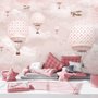Kinder Mädchen Himmel in Rosa mit Heißluftballons und Flugzeugen Fototapete
