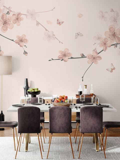 Papier peint art floral prune