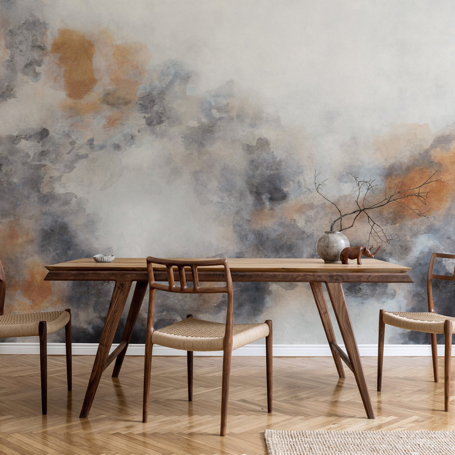 Watercolor Black Brown Smoked Paint Art Wallpaper Mural - Peel and Stick