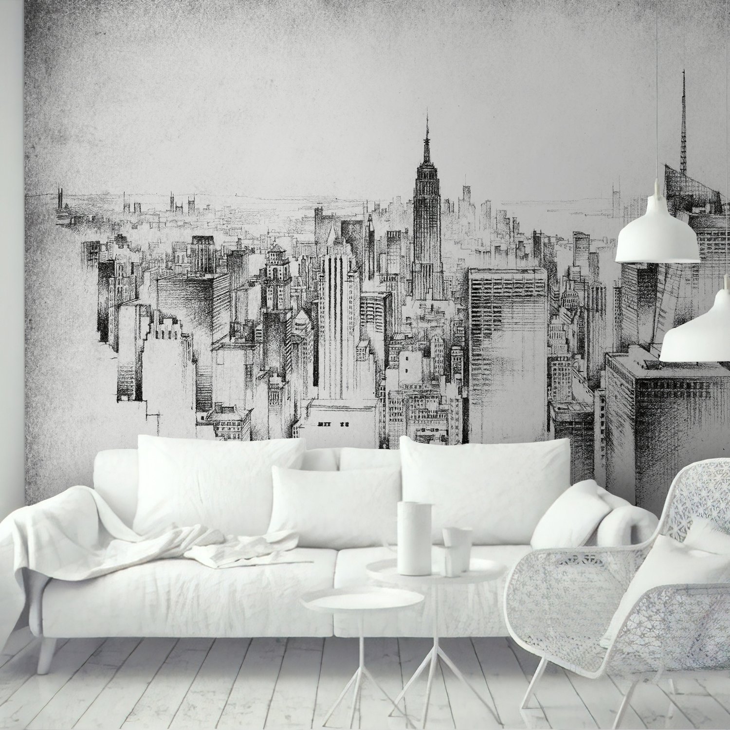 Monochrome Charcoal City Wallpaper Mural - Peel and Stick