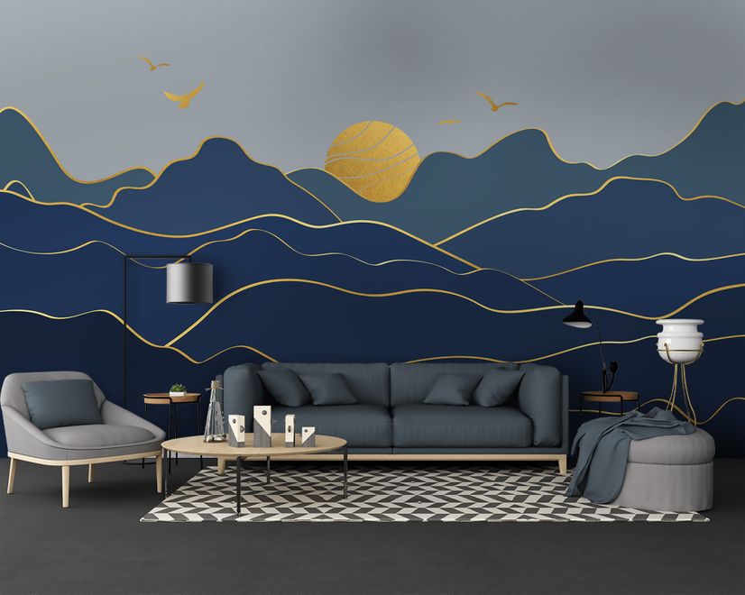 Gold Look Landscape Sunrise Sunset Wallpaper Mural
