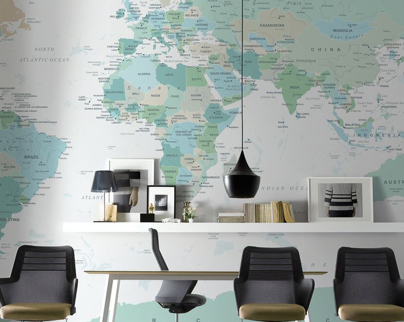 Papier peint panoramique de la carte du monde politique verte