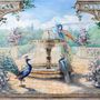 Painting Garden with Fountain, Peacock and Roman Column Wallpaper Mural