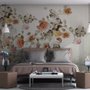 Papier peint panoramique vintage orange marron fleurs