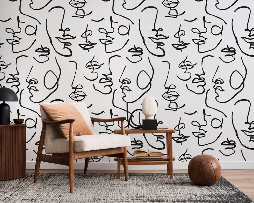 Abstract Charming Artistic Faces Wallpaper Mural