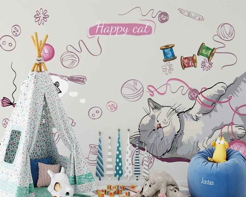 Kids Happy Cat Wallpaper Mural
