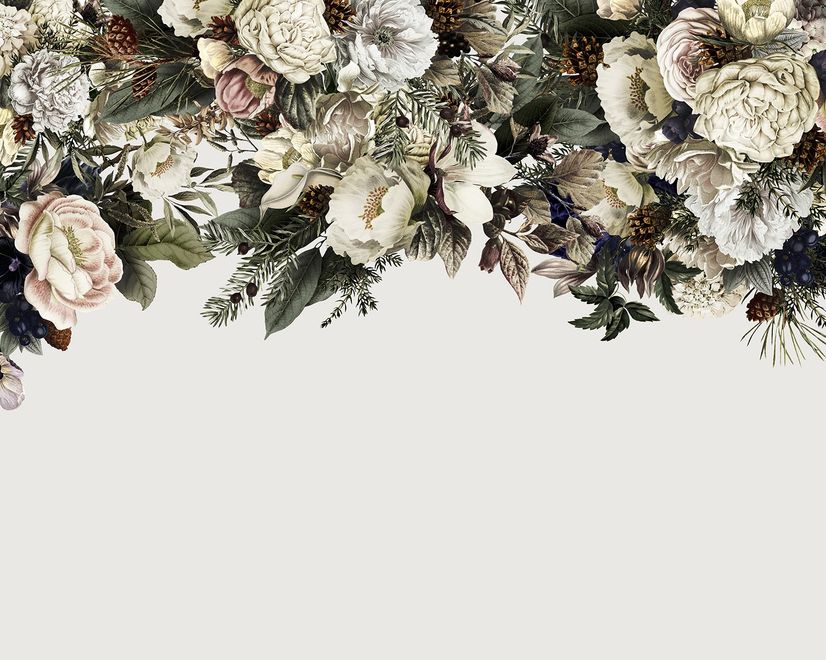 Retro Dark White Flowers Wallpaper Mural