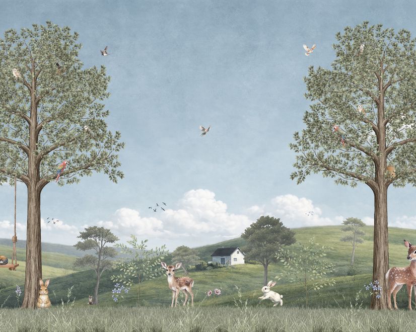 Kids Forest Animals Landscape Wallpaper Mural