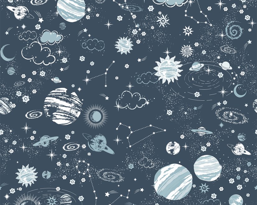 Dunkler Weltraum Sternenhimmel mit blauen Planeten Fototapete