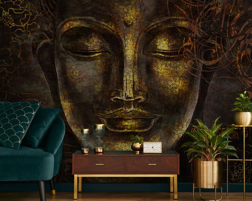 Buddhist Art Gold Style 3D Look Buddha Wallpaper Mural