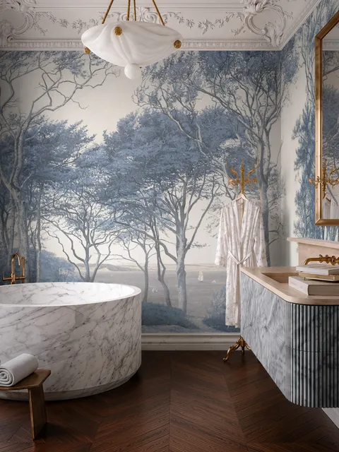 Foggy Forest with Coastal Trees Wall Mural