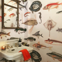 Vintage Style Aqua Fish Art Wallpaper Mural