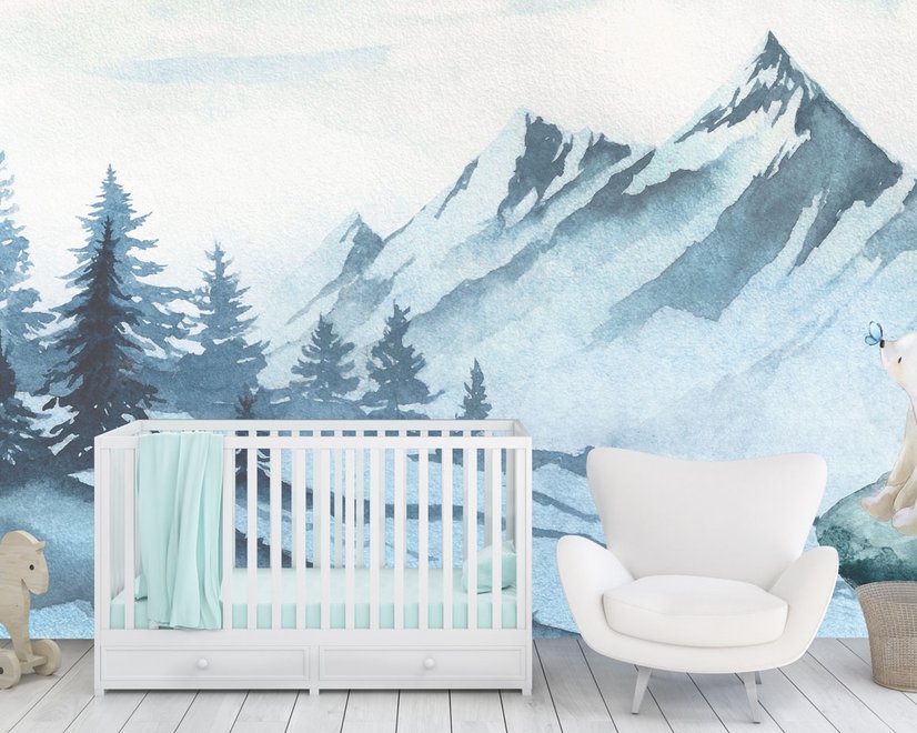 Kids Mountain Landscape with Cartoon Bear Wallpaper Mural