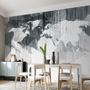 Monochrome Polygonal World Map with Abstract Lines Wallpaper Mural