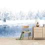 Watercolor Winter Landscape and Lake Wallpaper Mural