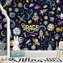Kids Cartoon Space with Astronaut and Colorful Planets Wallpaper Mural