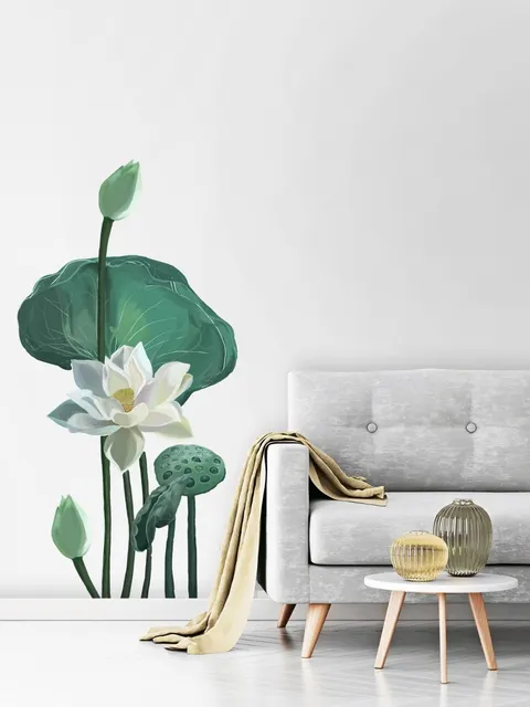Aquarelle blanche Lotus floral et feuilles Stickers muraux Sticker