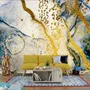 Dark Blue Ocean Brushes with Gold Style Waves Wallpaper Mural