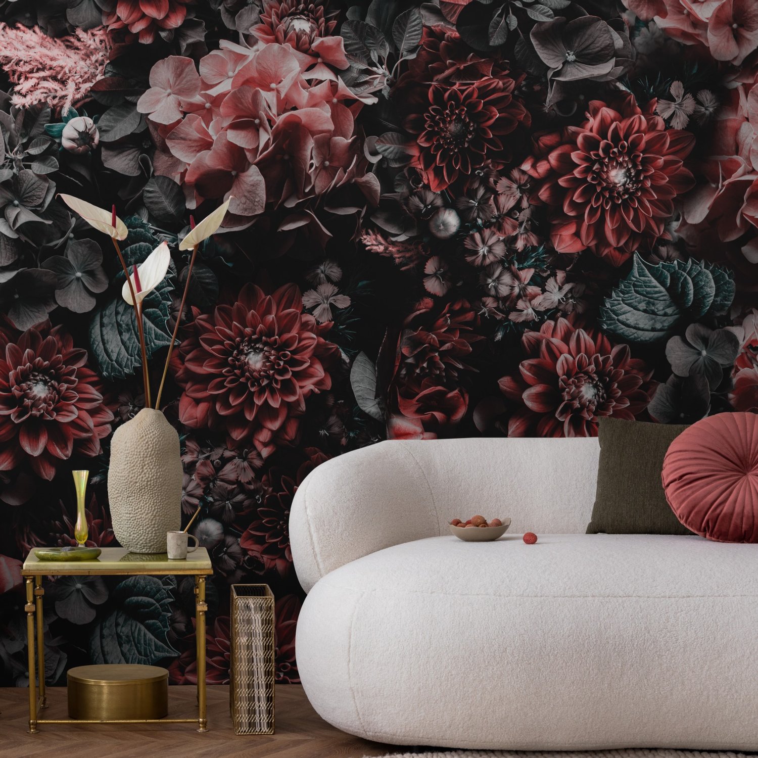 Dark Floral Wallpaper Mural - Peel and Stick
