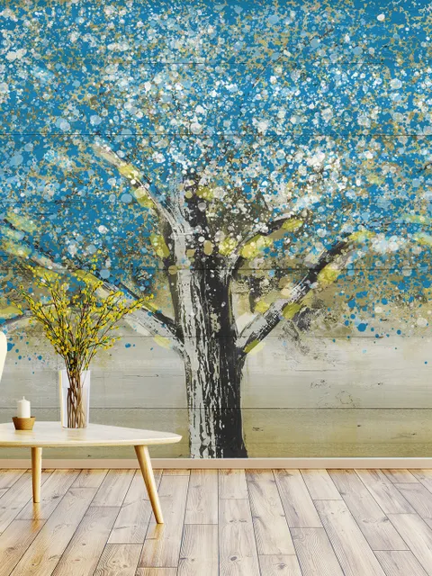  Papier peint panoramique style aquarelle arbre bleu 