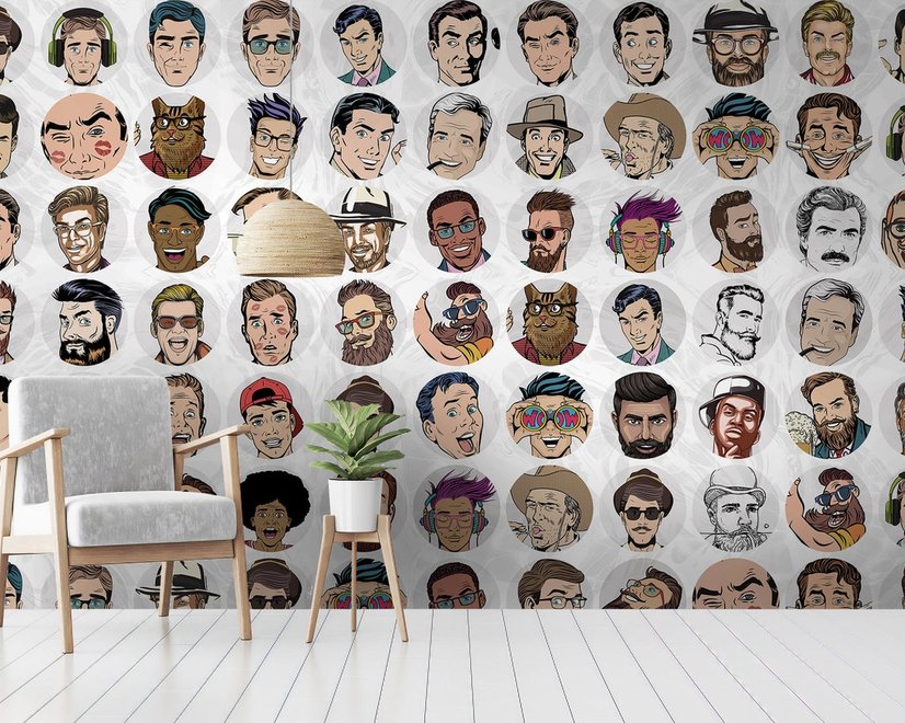 Papier peint panoramique visages hommes pop art