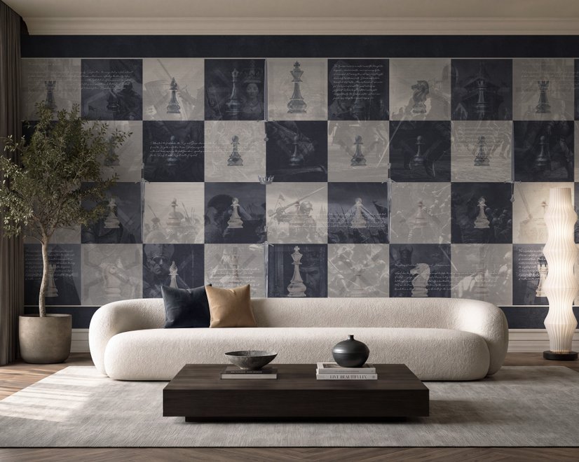 Monochrome Medieval Chessboard Historical Wallpaper Mural