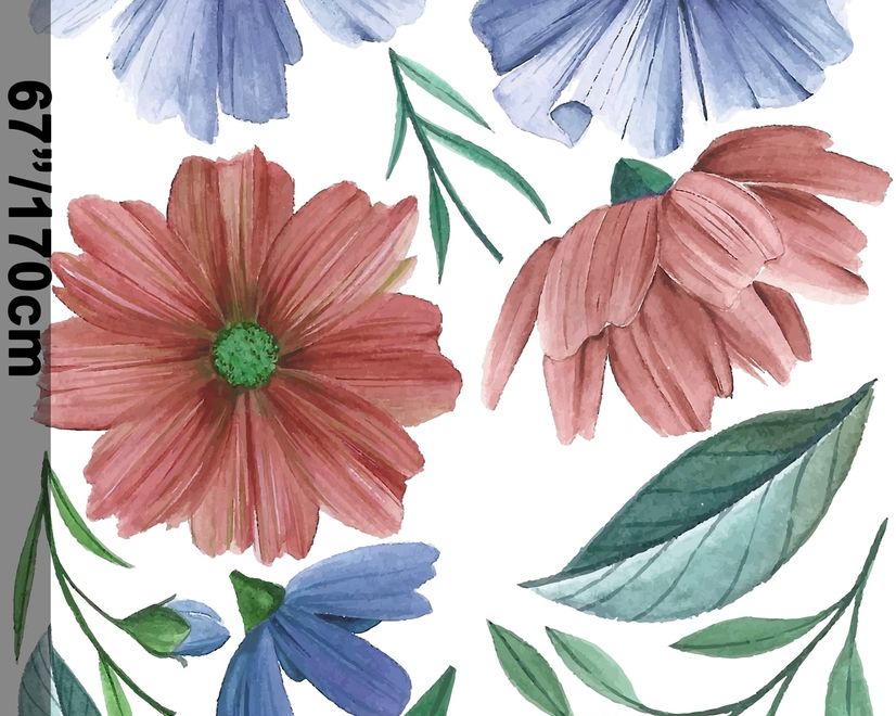 Blue Red Watercolor Daisy Floral Bouqet Wall Decal Sticker