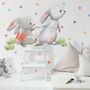 The Cute Bunny Reading Books with Colorful Polka Dots Kids Wall Decal Sticker